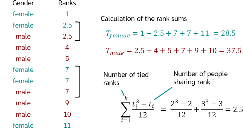 Calcul de l'égalité des rangs par le test U de Mann-Whitney